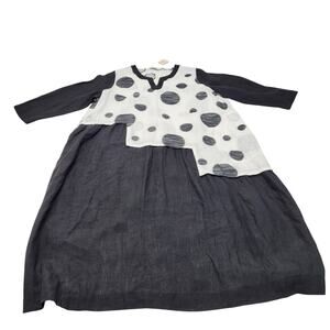 Cheyenne linen cotton lagenlook popover oversized midi dress polka dot